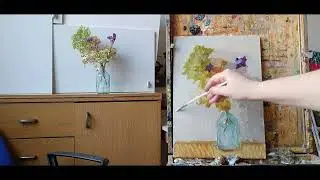Dried flowers. Oil painting.