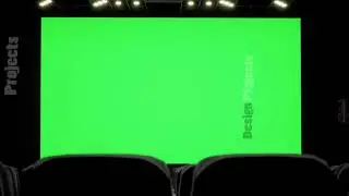 Cinema interior of movie theatre with blank movie theater screen with green screen and empty seats