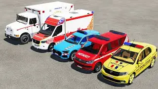 DACIA, VOLSKWAGEN, AUDI POPLICE CARS and MERCEDES, FORD AMBULANCE EMERGENCY TRANSPORT ! FS22