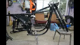 Start of assembly 638.1.05. Swingarm, shock absorbers, conical bearings, front fork.