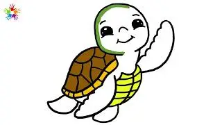 How to draw a tortoise. Tortoise drawing and colouring for kids and toddlers..