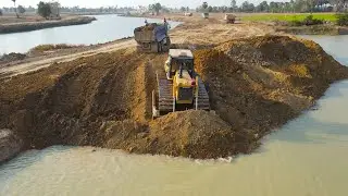 Fantastic Work In Land Fill Widening Canal Construction With Best Machinery Bulldozer Clear & Truck