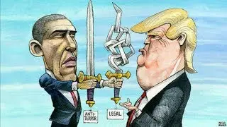 Donald Trump and Barack Obama fighting in public