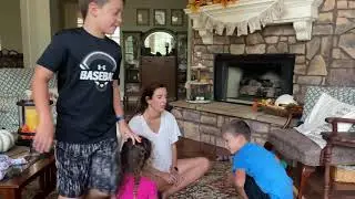 Family playing in living room