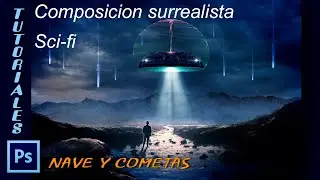 Composicion surrealista  Nave y cometas