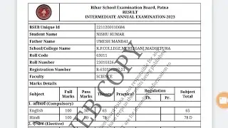bihar board inter ka result marksheet के साथ  देखे । 12th result check kaise kare