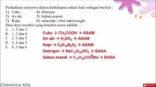 Perhatikan senyawa dalam kehidupan sehari-hari:1) Cuka 2) Air aki 3) Kopi4) Deterjen5) Sabun mandi