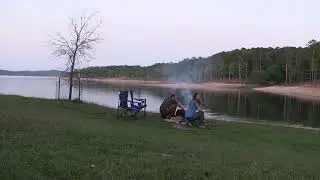 We start a campfire by the lake