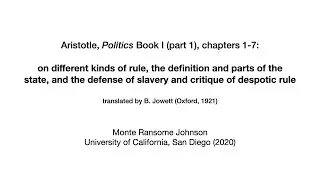 Aristotle, Politics, Book I, chapters 1-7