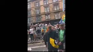 Celtic supporting louts endanger their own fans by letting off a rocket into a crowd.