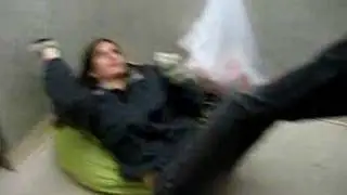 Lauren and her beanbag/elevator adventure