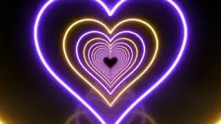 Purple and Yellow Neon Lights Love Heart Tunnel Background | 4k 60fps Abstract Background