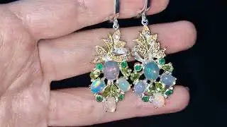 Серебряные серьги Опал – Хризолит – Оникс