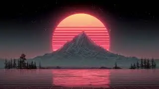 Synthwave Retro Red Sun Mountain Grid Reflection Landscape Seamless Motion Background Loop 4K 60FPS