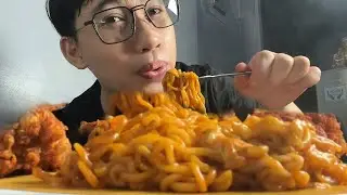 Cheesy Spicy Buldak Carbonara Mukbang 😭