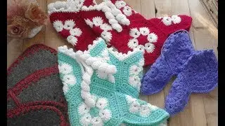 3ч. Тапочки сапожки из шестиугольников крючком)