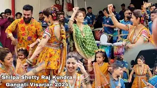 Shilpa Shetty Raj Kundra Ganpati Visarjan 2024 | Dance | Dhol Tasha | Media | Shamita Shetty | Aamir
