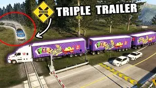 TRIPLE Trailer de TAKIS Fuego (Barcel) Intenta ganar al TREN Cascadia American Truck Simulator