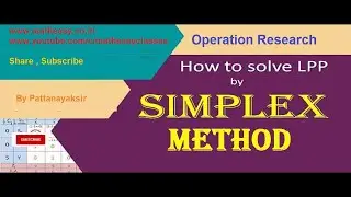 #simpexmethod #simplex #lpp #operationresearch #pattanayaksir  Algorithm and Examples.