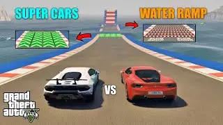 GTA 5 Ferrari Vs Lamborghini | Super Cars Vs Water Ramp Challenge | Squro