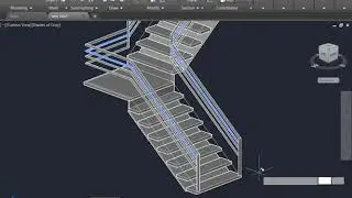 Autocad 3d glass and wood design stair.