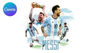 Como fazer uma montagem de fotos no Canva - arte de futebol de Lionel Messi