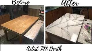 Turning A Wooden Table Into Silver and White Marble with Resin!!!!