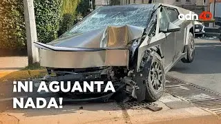Así quedó una Cybertruck, Tesla, de 2mdp tras impactarse contra una casa en Chapultepec