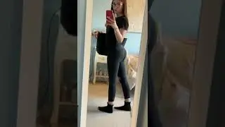 Hot Girl In Black Jeans Looking At Self In Mirror With IPhone 😍 