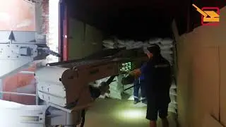 Мешкопогрузчик мешков с сахаром в вагоны, линия паллетирования сахара в мешках