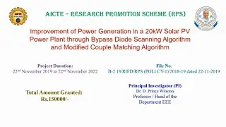 Power Enhancement In Solar Photovoltaic Array| Research Promotion Scheme: AICTE Funded Project| 