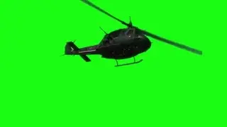 Huey Helicopter fly over with sound green screen