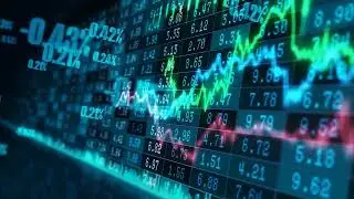 3D motion graphicsbackground with digitallyanimated financial running throughvirtual space rates