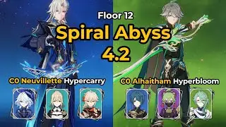 C0 Neuvillette Hypercarry (C0 Furina) x C0 Alhaitham Hyperbloom (C0 Baizhu)  | Spiral Abyss 4.2
