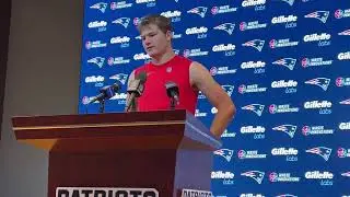Drake Maye arrives for his post-game press conference and sums up his NFL starting debut.