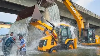 Washing JCB 215 Excavator and JCB 3DX with Driver take Blissful bath together in Thamirabarani River