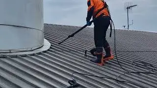 Cladding Over Roof, Mansafe System + Inertia Reel + X Jet + Pole = Cleaned
