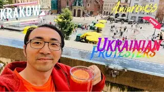 [4k] Ukrainian protesters Krakow City Center Stare Miasto (old town) 071222