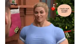 Female muscle comic cartoon Jacked Santa Female muscle growth Christmas fantasy