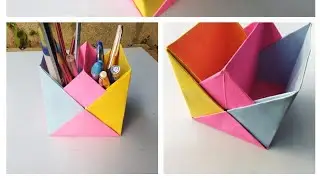 Pen holder || how to make pen stand || origami pen - pencil holder|| craft ideas