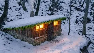 Bushcraft Cabin Build From Forest Stone and Wood | Full Build
