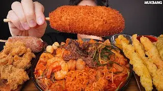 ASMR MUKBANG | Spicy Noodles TTEOKBOKKI Corn dog Fried Chicken EATING 차돌새우대창 떡볶이 핫도그 치킨 오징어튀김 먹방