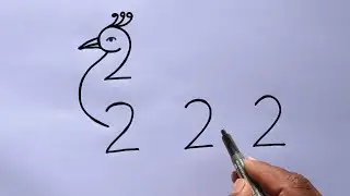 Peacock Drawing With 2222 Number | Peacock Drawing Very Easy