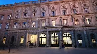 Stockholm Royal Palace at night (POV Walking 4K)