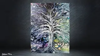 🌈 PEINTURE Arbre de vie - Démo tableau acrylique pouring fluid'art 30x40 SABCREATIONS