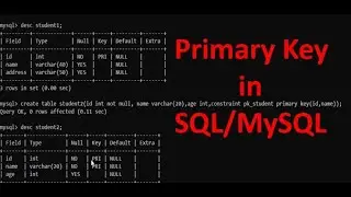 Primary Key in SQL/MySQL | Create primary key in existing table | Primary key all command in SQL