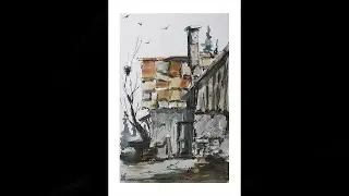 Drawing and paint Line and Wash  Old house watercolor By Nil Rcocha