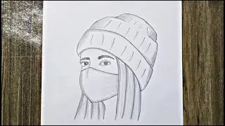 How to Draw a Girl Wearing a Beret || Easy Step by Step Drawing of a Masked Girl Wearing a Beret