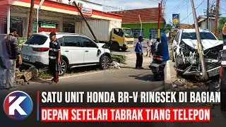 Satu Unit Honda BR V Ringsek Usai Tabrak Tiang Telkom di Kalianda