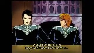 reuenthal putting his hand on mittermeyer's thigh to stop him from standing up in anger